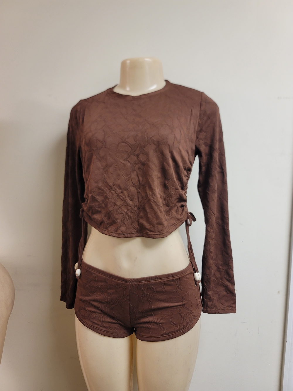 Brown Long-Sleeve Cropped Top
